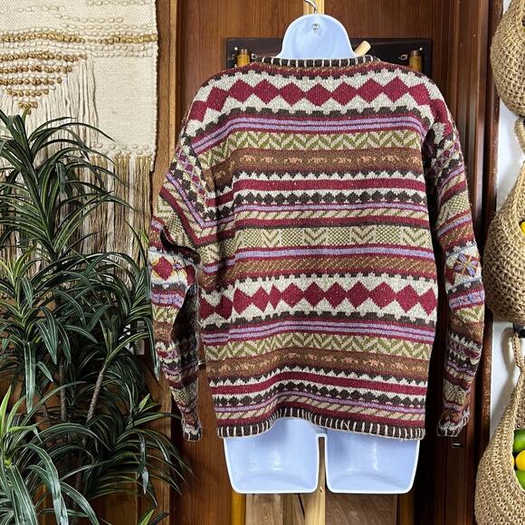 Vintage 90s Woolrich Wool Sweater L Fair Isle Floral Knit Hong Kong Boho Cottage - Picture 2 of 14